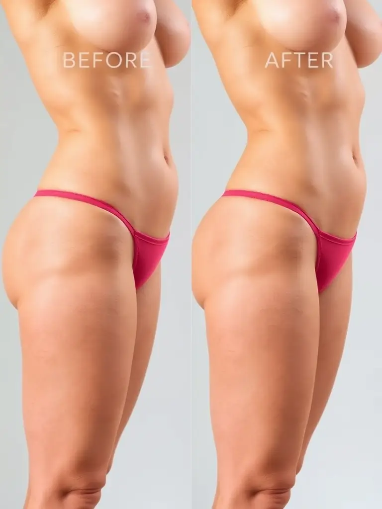 A before-and-after photo demonstrating the visible tightening and lifting effects of labiaplasty, emphasizing the aesthetic improvement.