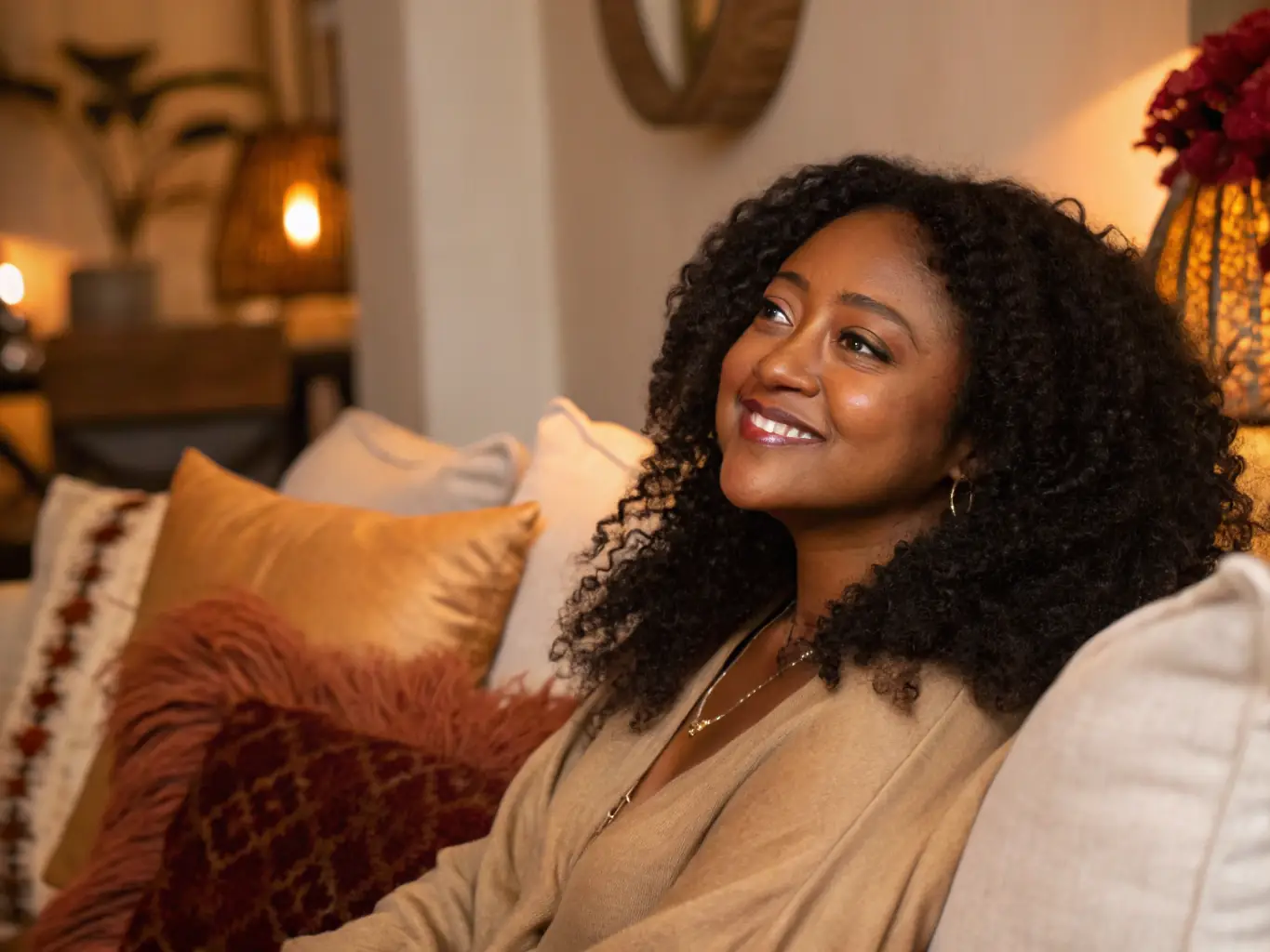 An elegant photo showcasing a woman's confident smile after receiving aesthetic gynecology treatments at Dra. Marina Possamai's clinic. The image should convey a sense of empowerment and renewed self-assurance.