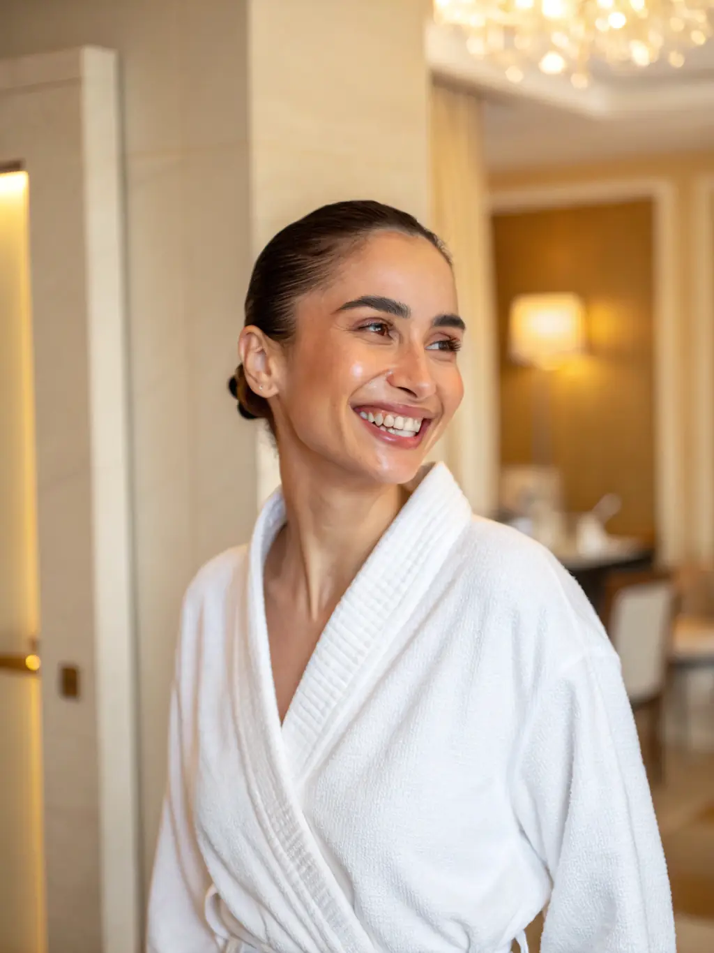 A woman confidently smiling, showcasing her smooth and hair-free skin after undergoing laser hair removal treatment.